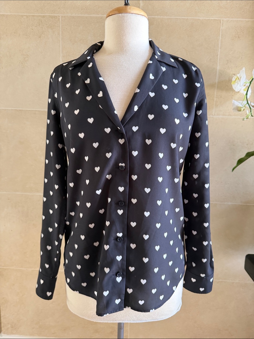 Equipment Black Heart-Print Button Front Blouse